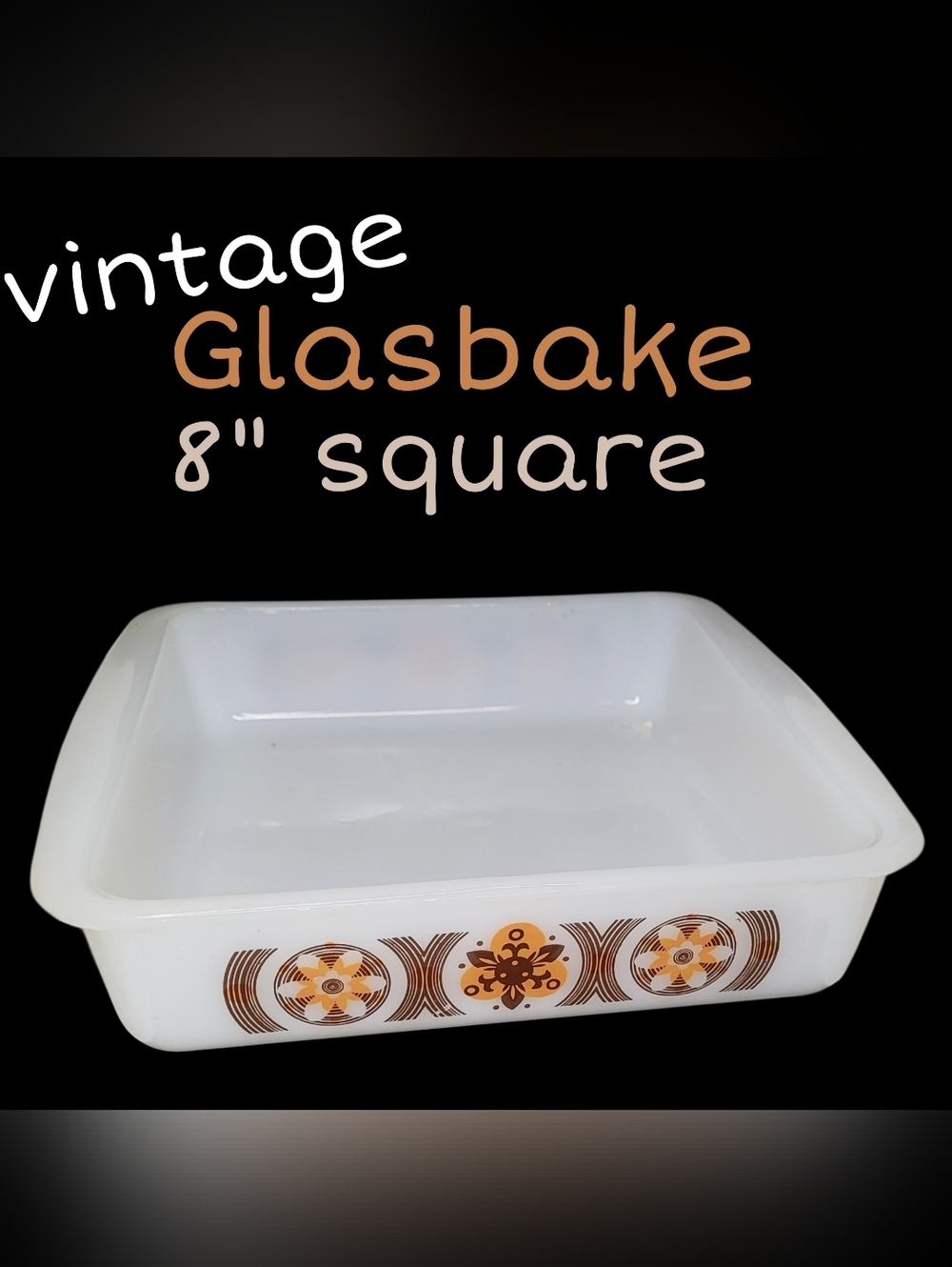 Vintage Mckee Glasbake 8" Square Brownie Casserole Dish Orange Floral